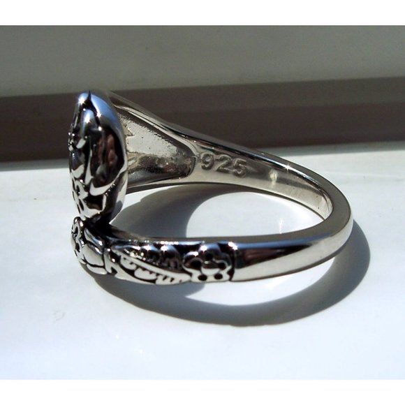 925 STERLING SILVER Cute Floral Spoon Ring - Picture 10 of 16